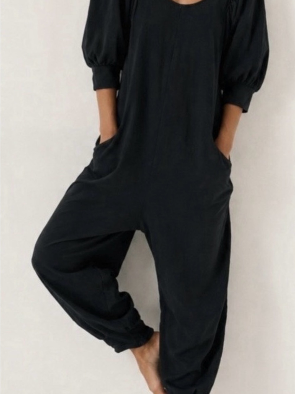 Free People Black Relaxed Scoop-Neck Jumpsuit